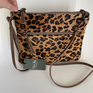 Myra leather leopard shoulder bag/clutch